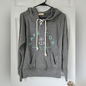 Gray Beachy Cozy Cape Cod Hoodie Sweatshirt with Anchor Design Size Large